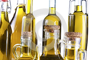 Series of bottles of olive oil