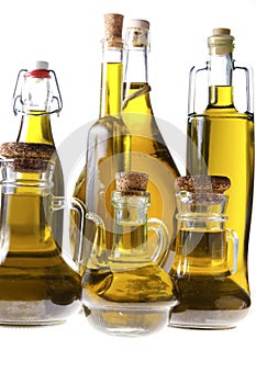 Series of bottles of olive oil