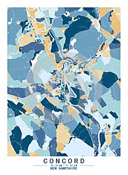Concord NewHampshire USA Creative Color Block city Map Decor Serie