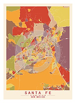 SantaFe NewMexico USA Creative Color Block city Map Decor Serie photo
