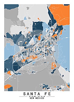 SantaFe NewMexico USA Creative Color Block city Map Decor Serie photo