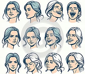 series of cartoon faces with different expressions, including a smiling face
