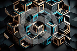 a series of cubes with a black background and a blue center and a gold center and a black center photo