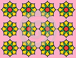 A series of duplicated similar colorful flower patterns graphics