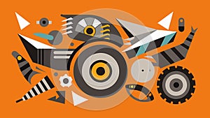 A series of eyecatching wall art pieces constructed from scrapped metal car parts.. Vector illustration. photo
