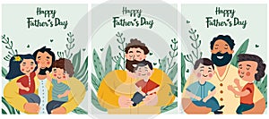 A series of Father's Day themed images showcasing fathers of bonding and adventure with their children. These