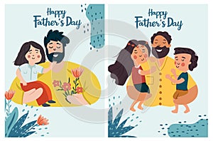 A series of Father's Day themed images showcasing fathers of bonding and adventure with their children. These