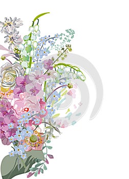 Series of greeting backgrounds with summer and spring flowers for wedding decoration, Valentine`s Day, sales and other events .