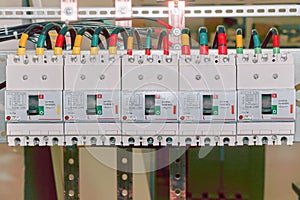 A series of high-power electric circuit breakers in a cast case