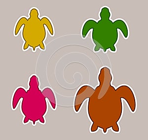 Series of icon with white outline of multicolor sea turtle - vector