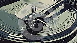 A series of illustrations showing the process of attaching the tonearm to the record players main body photo