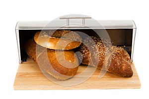 Series of images of kitchen ware. bread bin