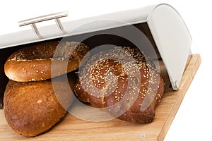 Series of images of kitchen ware. bread bin
