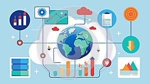 A series of interconnected graphs and diagrams representing the interconnected web of climate data and its impact on the photo