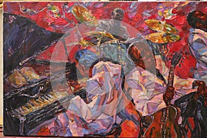 Series `Jazz People.` Artist Roman Nogin. , oil painting, bright color, jazz, singer, musician