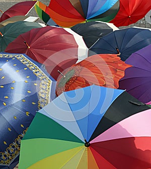 Series of many umbrellas for sale from local market