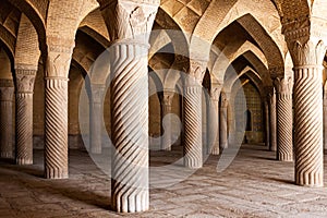 Series of persian pillars at Vakil Mosque.