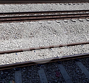 A series of railways on top of split stones,