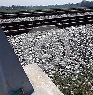 A series of railways on top of split stones,