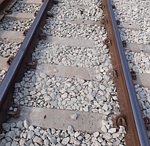 A series of railways on top of split stones,