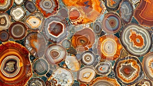 A series of repeating circles that appear to resemble the circular patterns found in agate stones with a mix of warm and