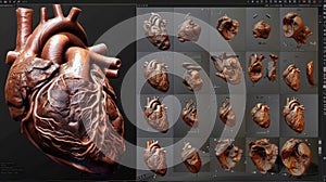 A series of screenshot images showing the stepbystep process of how a 3D heart model is created photo