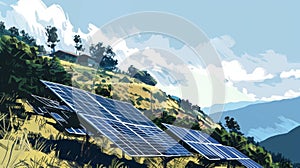 A series of solar panels positioned on the side of a mountain taking advantage of the high elevation and unobstructed photo