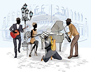 Series of the streets with musicians in the old city.