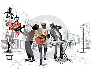 Series of the streets with musicians in the old city. photo