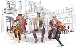 Series of the streets with musicians in the old city. photo