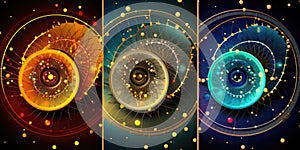 A series of three images of a spiral. AI.