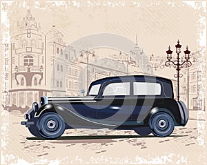 Series of vintage backgrounds decorated with retro cars and old city street views. photo