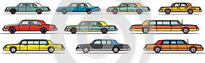 Series vintage cars side view flat design isolated. Retro automobiles colorful collection isolated photo