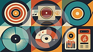 A series of vintageinspired vinyl record covers paying homage to the classic designs and typography of past decades photo