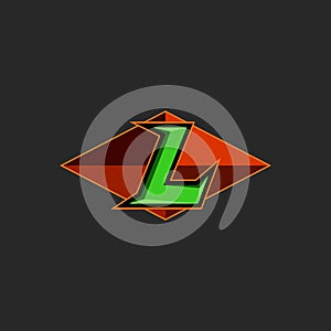 Serif letter L logo on the rhombus, esport team mascot style, green t-shirt print design element template