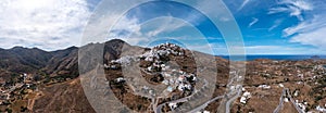 Serifos island, Greece, Cyclades. Panoramic aerial drone view of Chora town