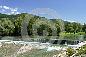 Serio river along the cycleway of Val Seriana at Alzano