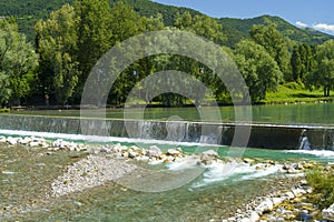 Serio river along the cycleway of Val Seriana at Alzano