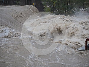 The Serio river swollen after heavy rains. Province of Bergamo, northern Italy photo