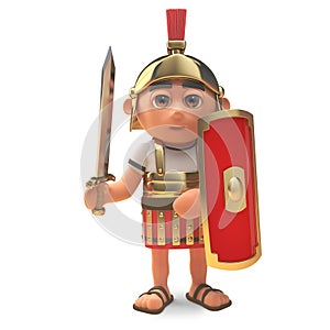 Serious 3d Roman legionnaire centurion soldier with sword drawn, 3d illustration