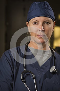 Serious Attractive Female Doctor or Nurse Portrait