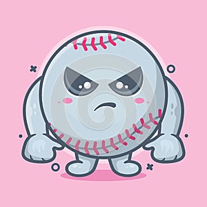 Serious baseball ball character mascot with angry expression isolated cartoon in flat style design