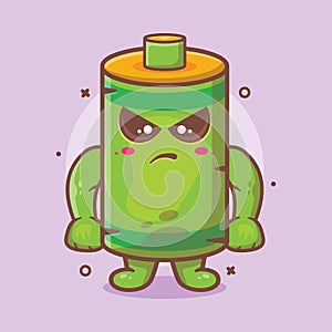 Serious battery character mascot with angry expression isolated cartoon in flat style design