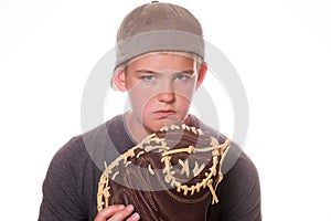 Serious Boy with baseball and glove