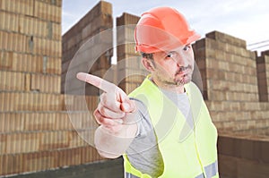 Serious builder doing a refusal gesture
