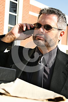 Serious Business Man Phone Outside