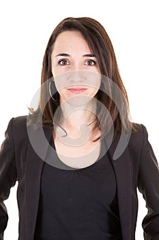 Serious Business Woman Headshot Portrait on white background