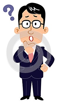 A serious businessman with glasses has doubts _ whole body