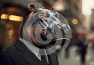 Serious Businessman Hippo Portrait