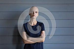 Serious confident cancer survivor head shot portrait